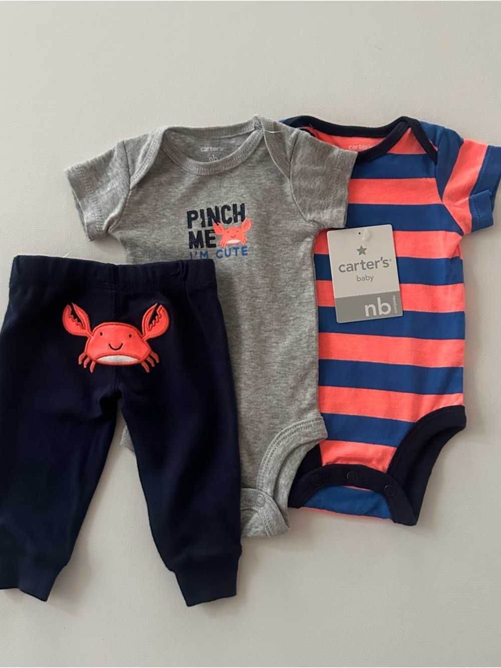 Carter's Newborn Baby Boy Crab Bodysuit Pants Set Outfit NWT Pinch Me I’m Cute